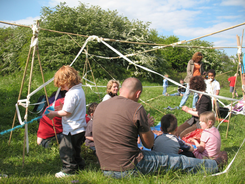 Artscapers working together to build a wonderful den in the parl
